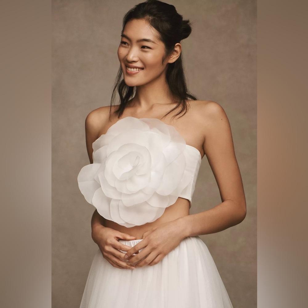 Cynthia Rowley Organza Flower Bandeau Top in White in S